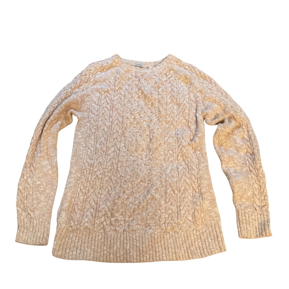 LL Bean Women Peach Marled Cable Knit Cotton Crewneck Sweater 510719